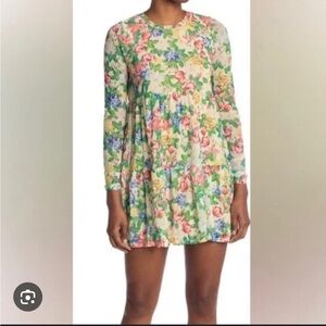 AFRM Anthropologie Floral Babydoll Dress with sheer long sleeves